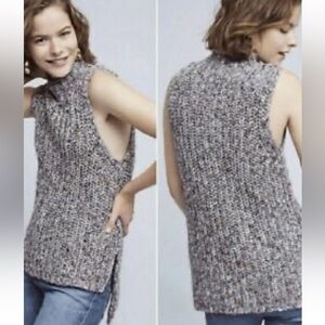Anthropologie Moth Joelle Sweater Knit Turtleneck Sleeveless Tunic Gray EUC M